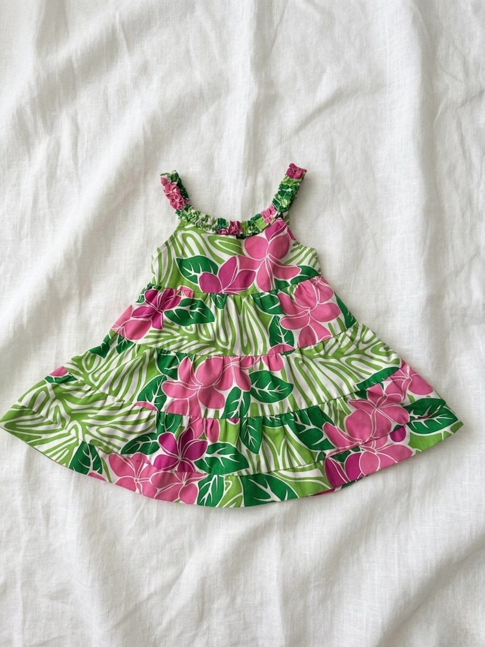 RJC Hawaii Tropical Bright Toddler Pink & Green Floral Tiered Sundress